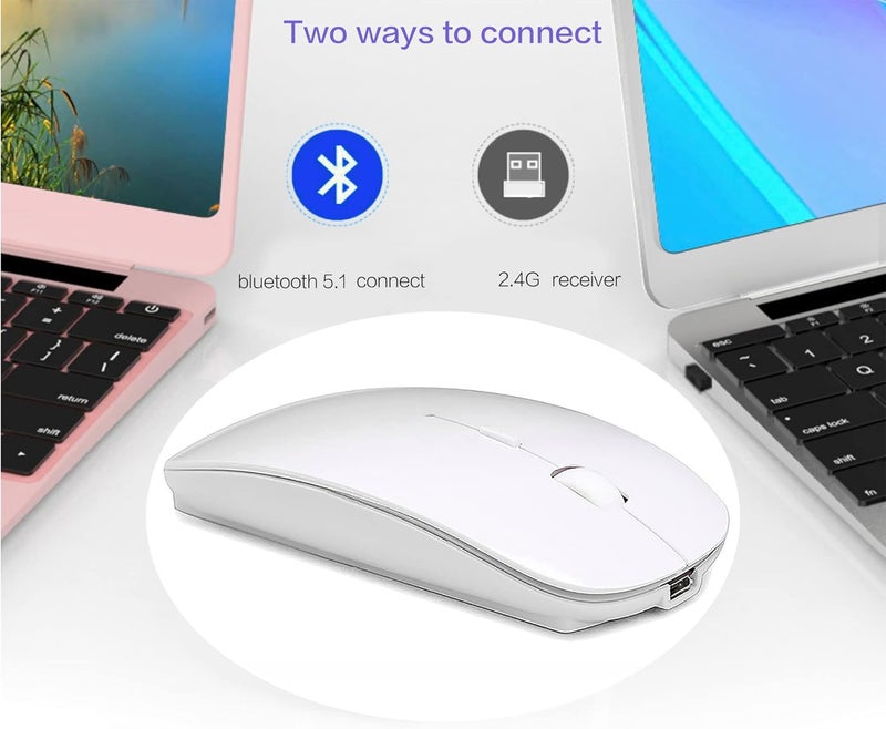PEIBO Bluetooth Wireless Mouse for Laptop mac MacBook ipad MacBook air MacBook pro pc Desktop Computer Windows Chromebook Notebook (White) - Image 2