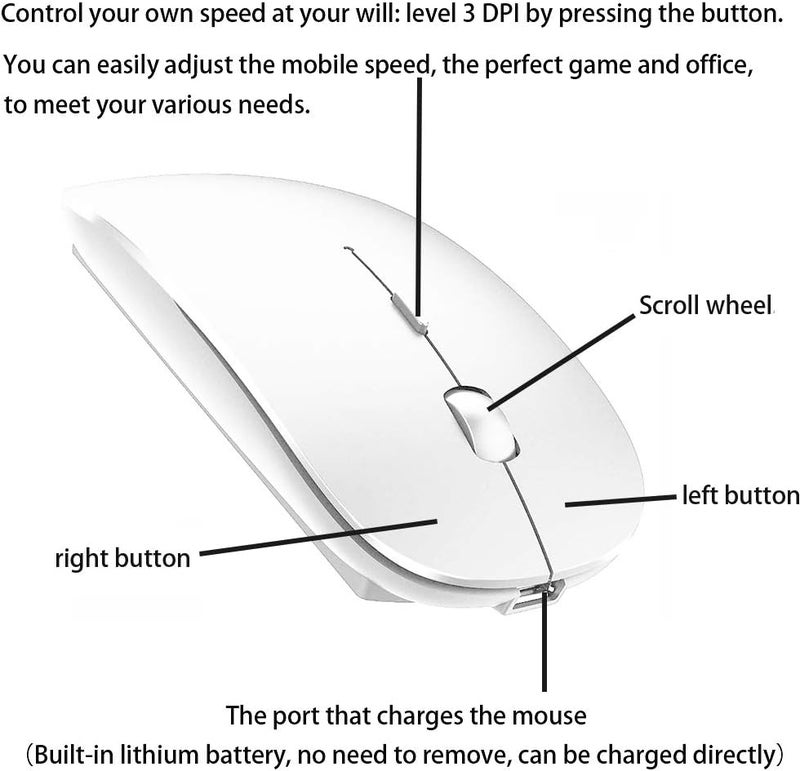 PEIBO Bluetooth Wireless Mouse for Laptop mac MacBook ipad MacBook air MacBook pro pc Desktop Computer Windows Chromebook Notebook (White) - Image 5