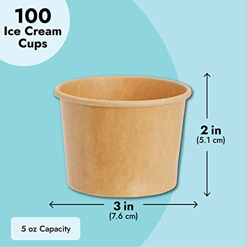 Juvale Disposable Paper Ice Cream Cups - Leak-Resistant Coating & Gelato Cups - 5 oz Portion Control & Ice Cream Bowls - Bulk 100 Pack of Sundae Bar Supplies - 100 Count, 5 oz, Brown - Image 4