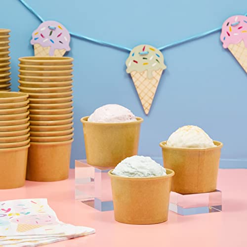 Juvale Disposable Paper Ice Cream Cups - Leak-Resistant Coating & Gelato Cups - 5 oz Portion Control & Ice Cream Bowls - Bulk 100 Pack of Sundae Bar Supplies - 100 Count, 5 oz, Brown - Image 3