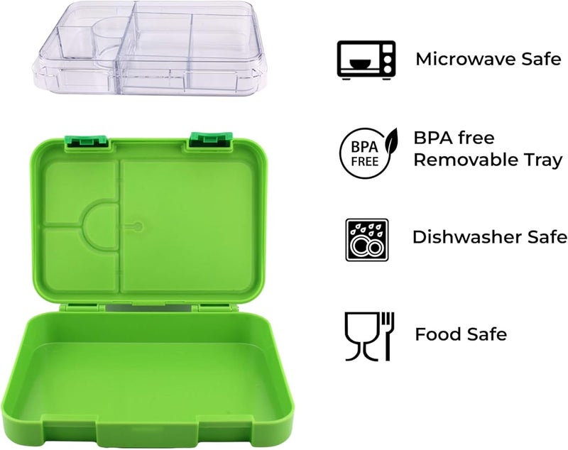 BrainGiggles BPA Free Bento Lunch Box for Kids with Adjustable Compartments, Leakproof Airtight 760 ml Insulated Tiffin Box with Removable Tray School Lunchbox for Toddlers, Boys and Girls (Green) - Image 3