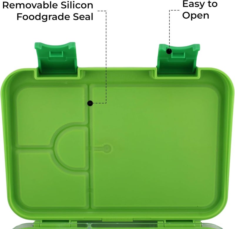 BrainGiggles BPA Free Bento Lunch Box for Kids with Adjustable Compartments, Leakproof Airtight 760 ml Insulated Tiffin Box with Removable Tray School Lunchbox for Toddlers, Boys and Girls (Green) - Image 5