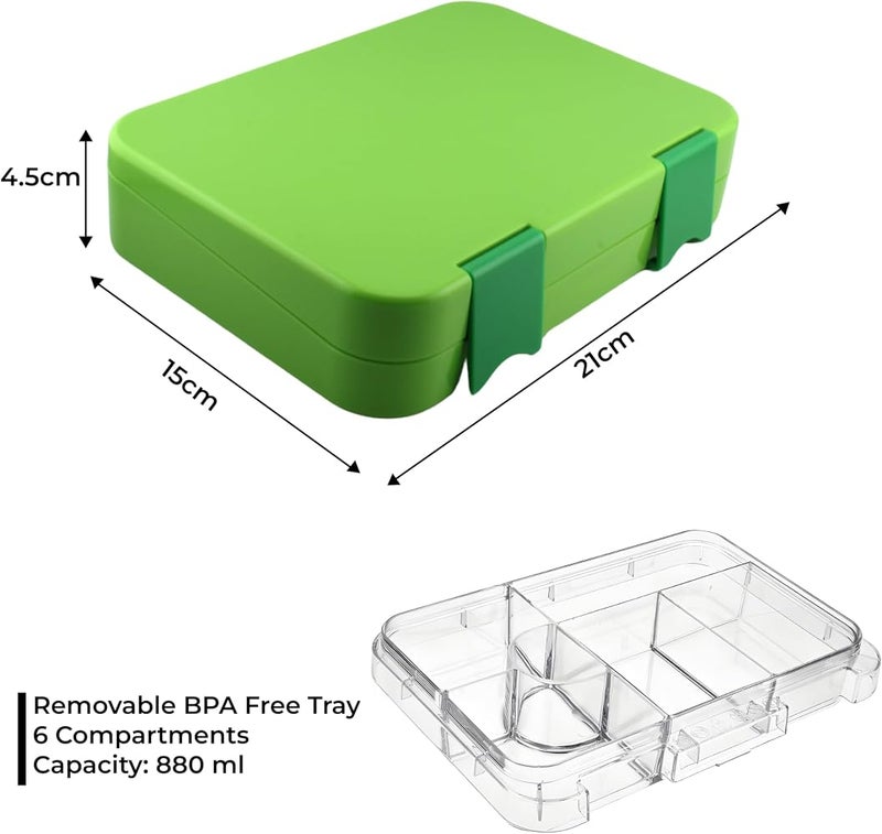 BrainGiggles BPA Free Bento Lunch Box for Kids with Adjustable Compartments, Leakproof Airtight 760 ml Insulated Tiffin Box with Removable Tray School Lunchbox for Toddlers, Boys and Girls (Green) - Image 4