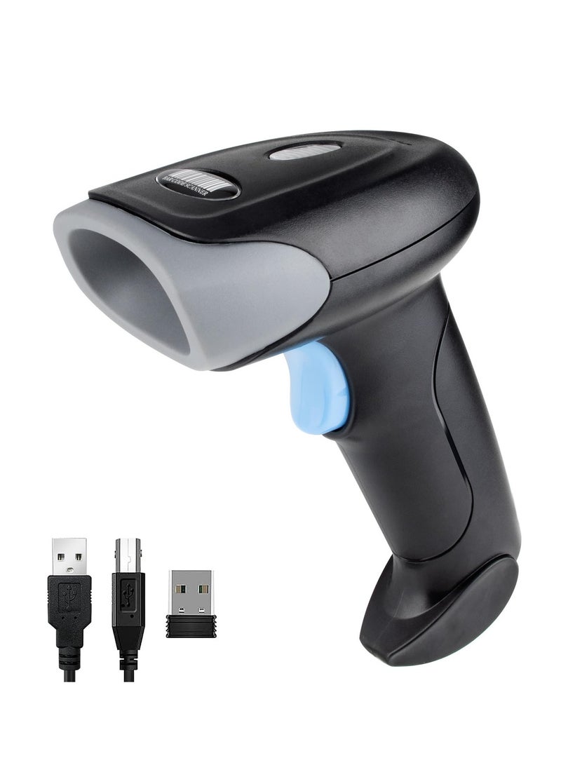 Wireless Barcode Scanner 1D 2D QR Code Scanner Handheld Laser Bar Code Reader 3 in 1 with Bluetooth 2.4G Wireless and USB Wired 100m Transmission Distance Shock Dust Proof Hands Free - Image 1