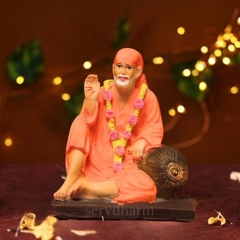 Servdharm Handcrafted Sai Baba Idol Decorative Statues God Idols for Pooja Gifting Home Decor 6 Inches 720 G - Image 1