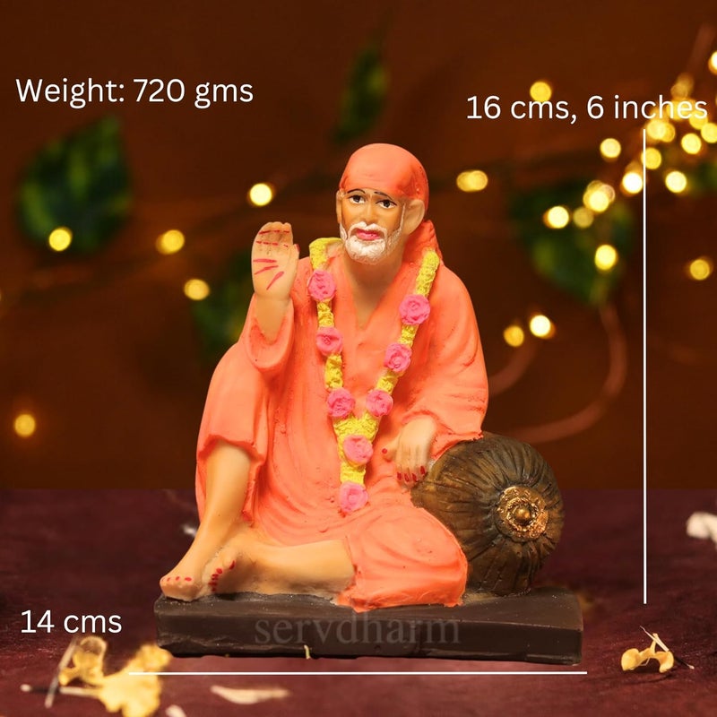 Servdharm Handcrafted Sai Baba Idol Decorative Statues God Idols for Pooja Gifting Home Decor 6 Inches 720 G - Image 4