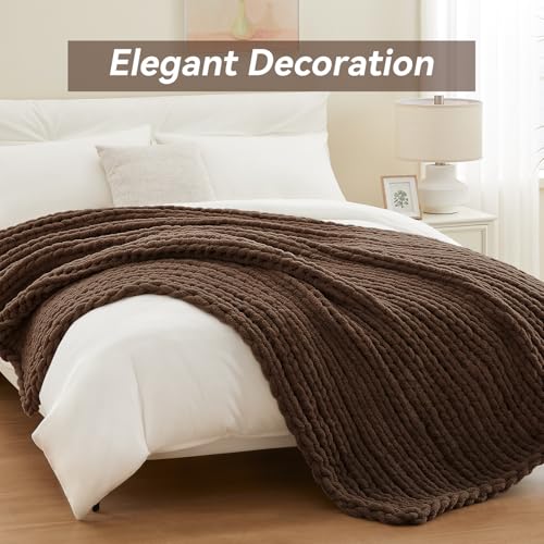 Negwoo Chunky Knit Throw Blanket, 50''*60'' Knitted Throw Chenille Yarn for Bed Couch, Handmade Dark Brown Crochet Big Thick Blanket, Machine Washable Cute Comfy Blanket for Home Decor - Image 2