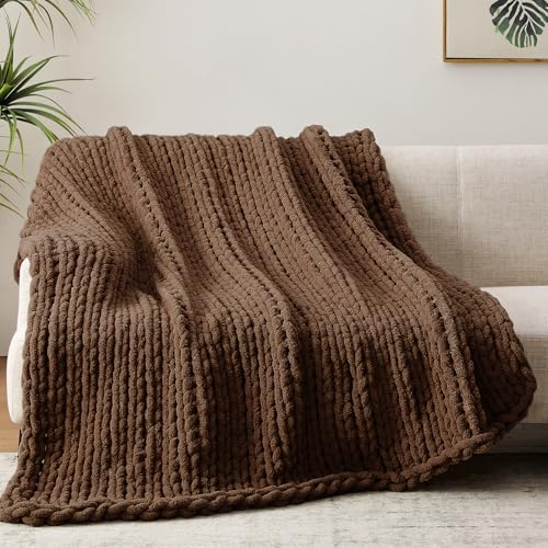 Negwoo Chunky Knit Throw Blanket, 50''*60'' Knitted Throw Chenille Yarn for Bed Couch, Handmade Dark Brown Crochet Big Thick Blanket, Machine Washable Cute Comfy Blanket for Home Decor - Image 5