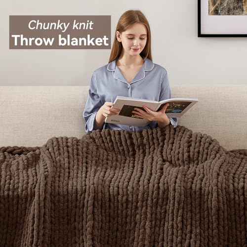 Negwoo Chunky Knit Throw Blanket, 50''*60'' Knitted Throw Chenille Yarn for Bed Couch, Handmade Dark Brown Crochet Big Thick Blanket, Machine Washable Cute Comfy Blanket for Home Decor - Image 4