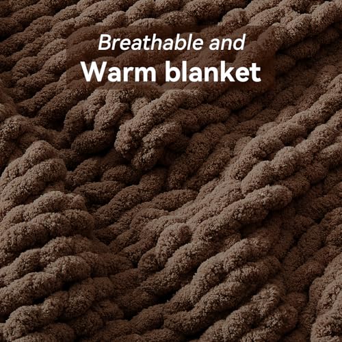 Negwoo Chunky Knit Throw Blanket, 50''*60'' Knitted Throw Chenille Yarn for Bed Couch, Handmade Dark Brown Crochet Big Thick Blanket, Machine Washable Cute Comfy Blanket for Home Decor - Image 3