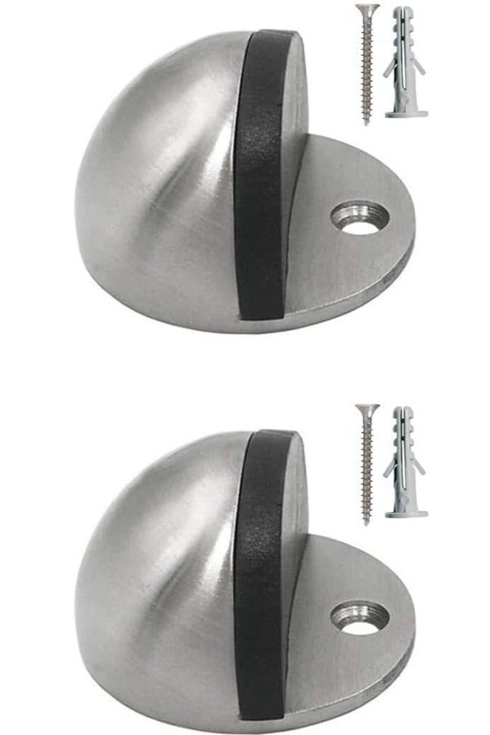 RACO Stainless-Steel Oval Floor Door Stopper with Rubber Bumper – Protects Walls, Floors, and Glass Doors – Includes Screws and Plugs for Home, School, or Office Use (2 Pack) - Image 1