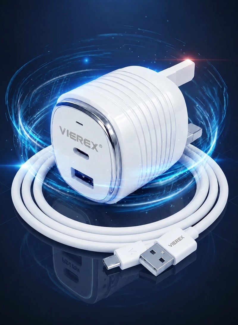 Vierex 20W Dual Port Fast Wall Charger Includes USB-C to USB-C Cable for Type-C Series - Image 1