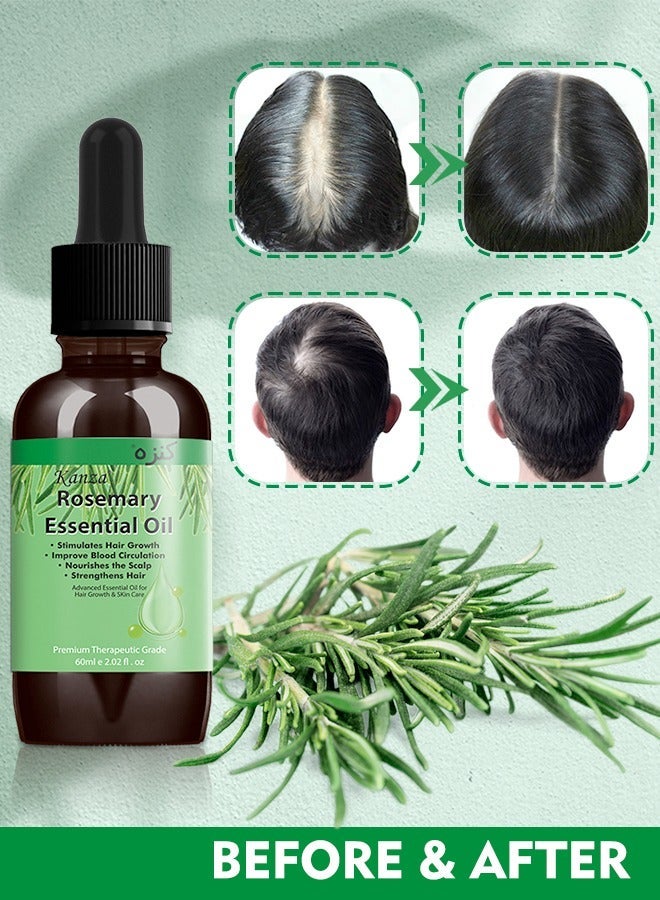 Kanza 60ml Rosemary Oil with Roller for Hair Growth Pure Organic Rosemary Essential Oil Hair Scalp Oil Pure and Natural Premium Quality Oil Hair Loss Treatment Oil Hair Growth Serum for Men and Women - Image 2
