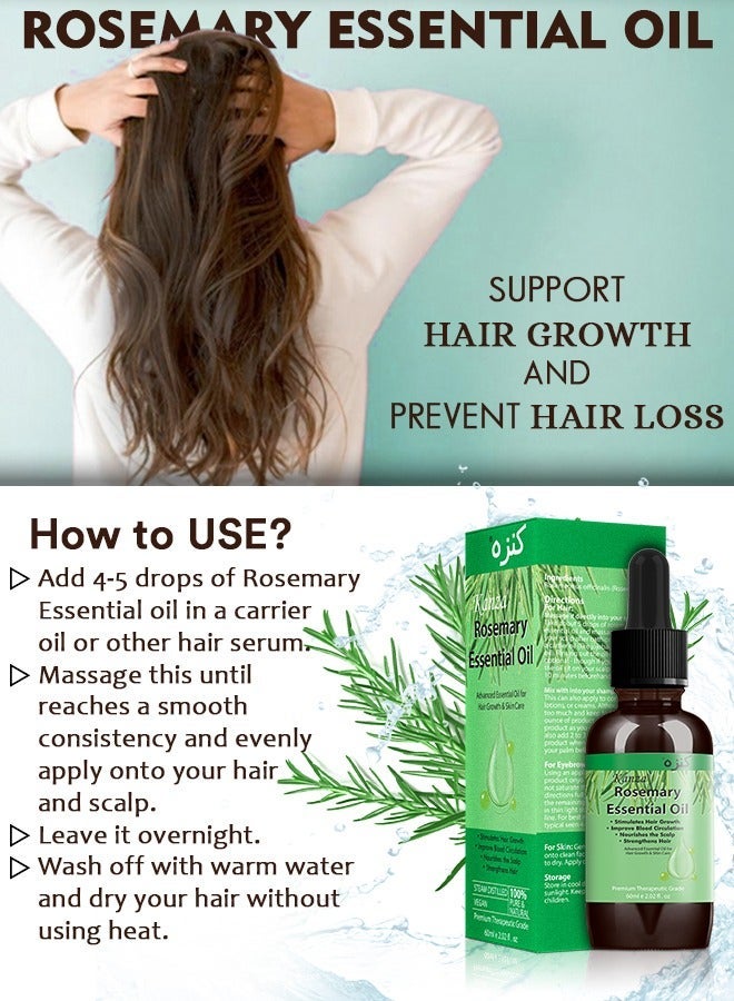 Kanza 60ml Rosemary Oil with Roller for Hair Growth Pure Organic Rosemary Essential Oil Hair Scalp Oil Pure and Natural Premium Quality Oil Hair Loss Treatment Oil Hair Growth Serum for Men and Women - Image 3