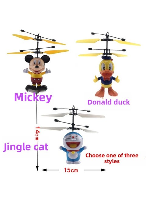 Shake Sound Induction Aircraft Aircraft Suspension Remote Control Princess Robot Milk Dragon Electric Children's Toys Ice And Snow Can Fly-Color:Choose One Of The Three: Mickey/donald Duck/ding Dong Cat-Proportion:Equipped With Water Drop Remote Control + Charging Cable