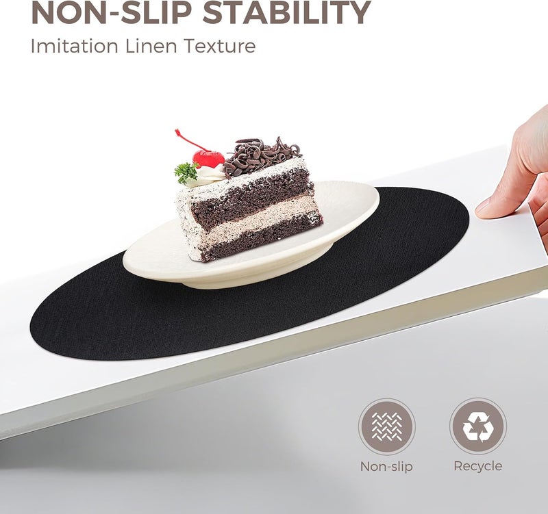 NCUE 13" Round Placemats Set of 8, Reversible Faux Leather Heat Resistant Table Mats, 100% Waterproof Oilproof Wipeable Table Protective Placemats for Vinyl, Washable for Indoor (8, Black) - Image 4