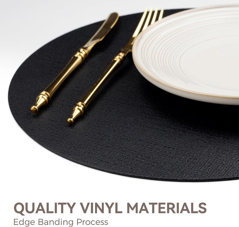NCUE 13" Round Placemats Set of 8, Reversible Faux Leather Heat Resistant Table Mats, 100% Waterproof Oilproof Wipeable Table Protective Placemats for Vinyl, Washable for Indoor (8, Black) - Image 5