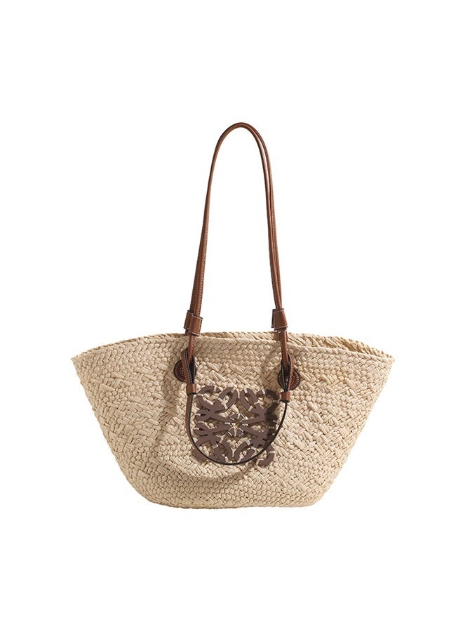 Straw Bag - Large Capacity Hand-Woven Tote for Beach - Off white - Image 1
