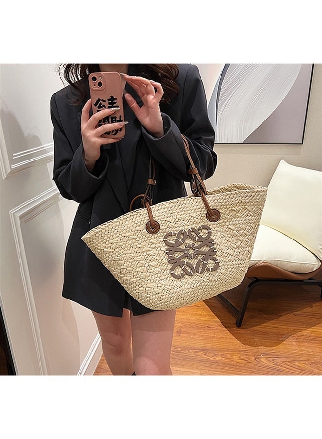 Straw Bag - Large Capacity Hand-Woven Tote for Beach - Off white - Image 5