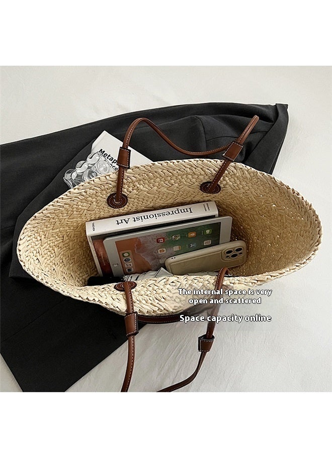 Straw Bag - Large Capacity Hand-Woven Tote for Beach - Off white - Image 4