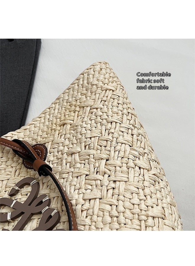 Straw Bag - Large Capacity Hand-Woven Tote for Beach - Off white - Image 3