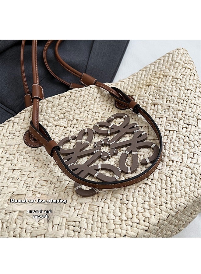 Straw Bag - Large Capacity Hand-Woven Tote for Beach - Off white - Image 2
