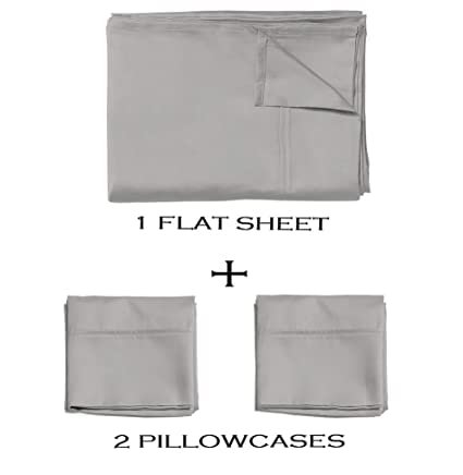 BALAJI EXPORT 3 Pieces Flat Bed Sheet 100 Egyptian Cotton 1 PC Flat Bed Sheet and 2 PC Pillow Covers 1000 Thread Counts Light Grey SolidKing Size - Image 3
