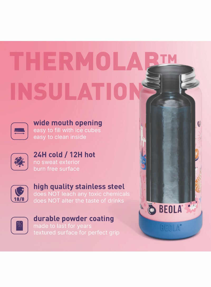 BEOLA 550ml Kids Water Bottle 18/8 Stainless Steel Double Wall Insulated Thermos Bottle with Straw Lid and Wide Mouth, Hot Cold Liquids Sports School Bottle (19oz, Unicat Magic) - Image 5