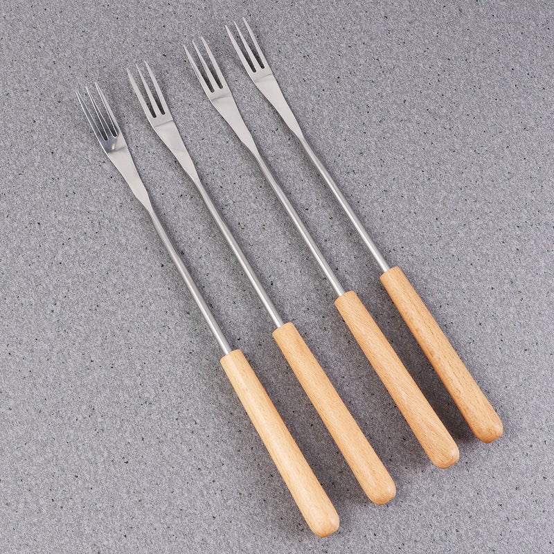 6pcs Wood Handle Stainless Steel Fondue Forks Outdoor Barbecue Fork Kitchen Tool - Image 4