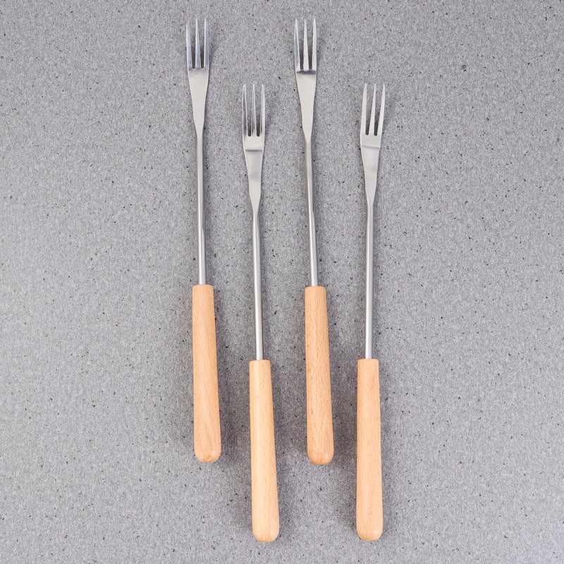 6pcs Wood Handle Stainless Steel Fondue Forks Outdoor Barbecue Fork Kitchen Tool - Image 1