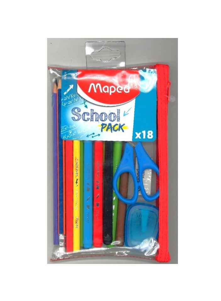 Maped مجموعة أدوات مكتبية مدرسية مكونة من 18 قطعة مع حقيبة أقلام شفافة بألوان متنوعة - Image 3