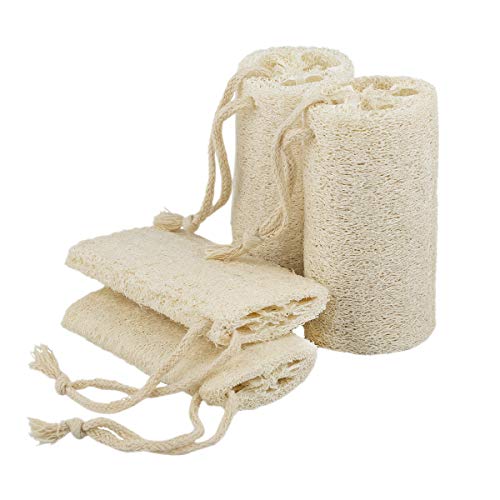 pisdoplop 5" Natural Loofah Exfoliating Body Sponge Scrubber, Plant-Based Organic Loofa Luffa for Men & Women Skin Care Bath Shower Cleaning Back & Face, Natural Sponges for Dishes, Pack of 4 - Image 1