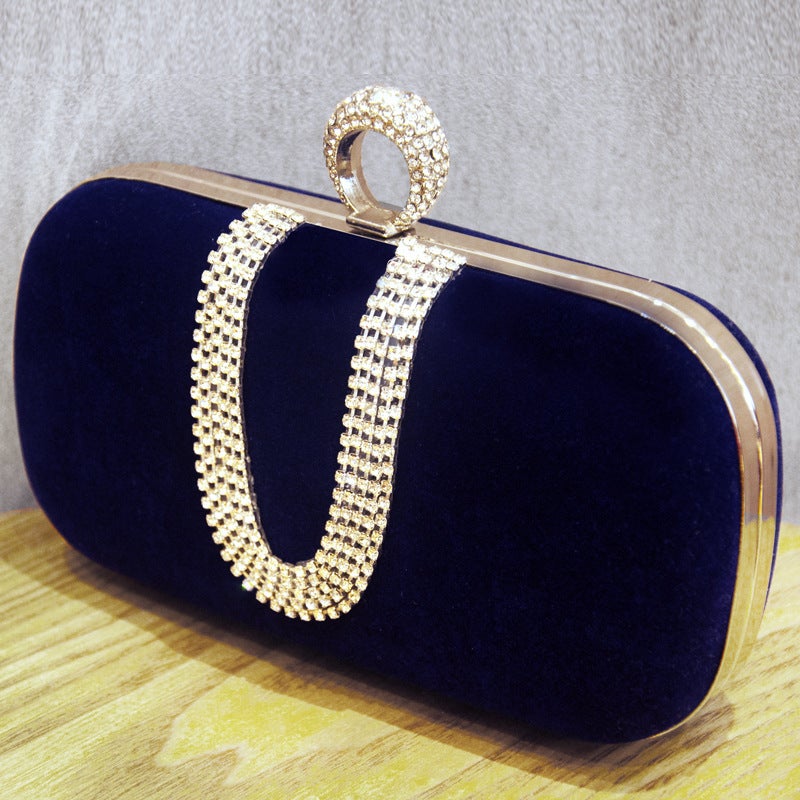 Black Velvet Rhinestone Evening Clutch with Lock Clasp and Phone Pocket - Image 1