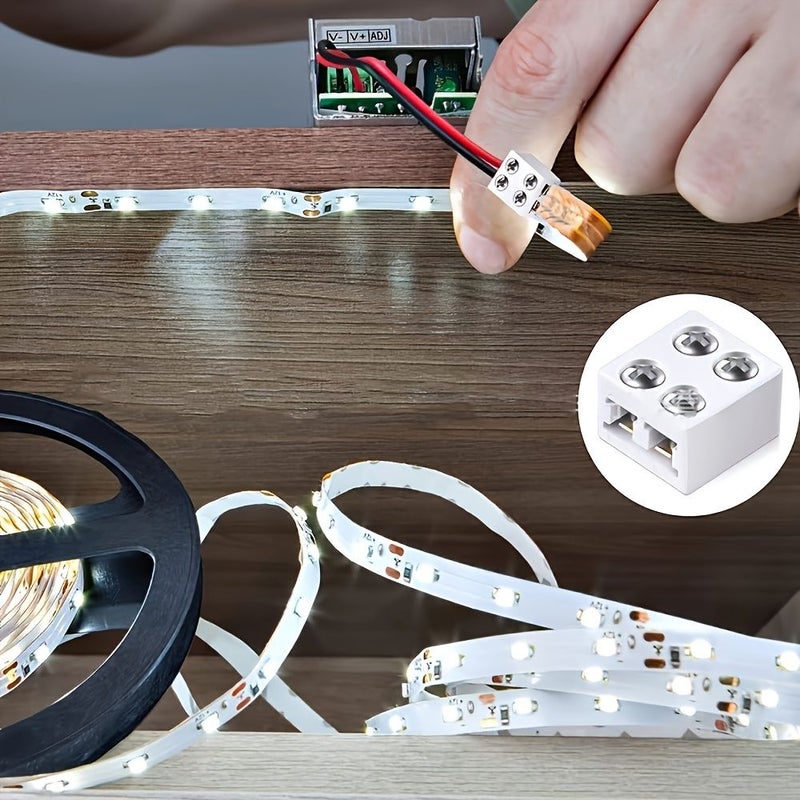 12 قطعة من موصلات شريط LED بدون لحام بتثبيت لولبي، ثنائية الأطراف، بعرض 8 مم، متوافقة مع شرائط LED من نوع 2835 و3525، تشمل مفك براغي. - Image 5