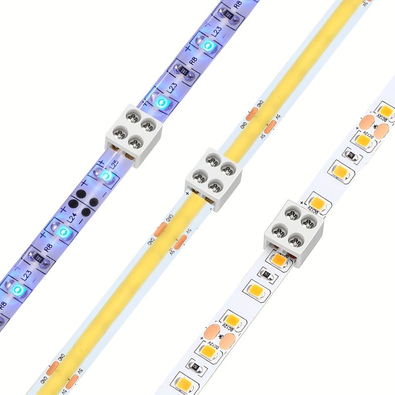 12 قطعة من موصلات شريط LED بدون لحام بتثبيت لولبي، ثنائية الأطراف، بعرض 8 مم، متوافقة مع شرائط LED من نوع 2835 و3525، تشمل مفك براغي. - Image 2