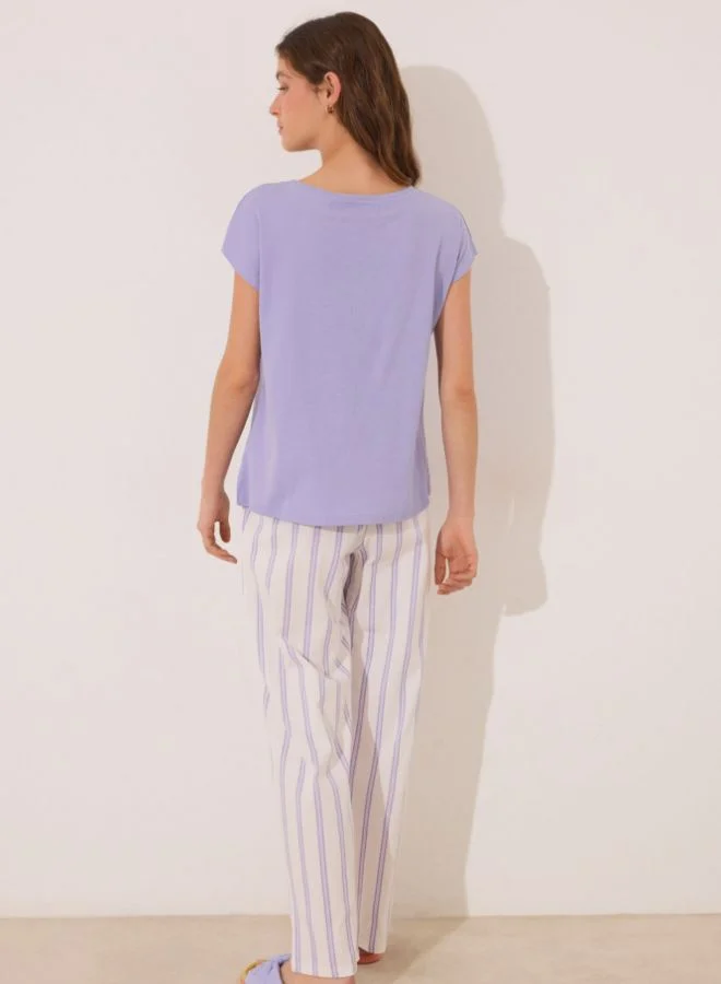women'secret Lilac striped cotton lounge pyjamas