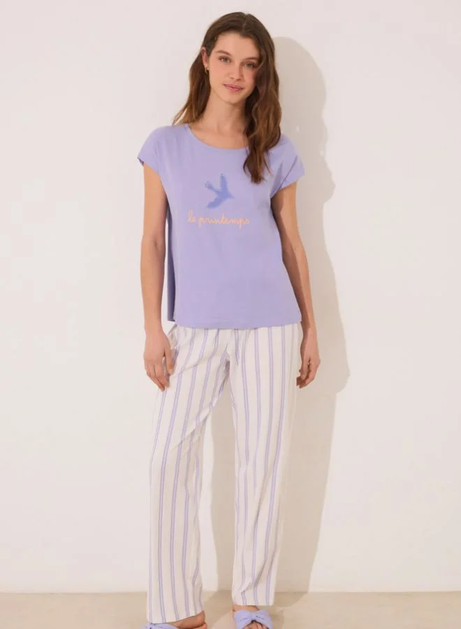 women'secret Lilac striped cotton lounge pyjamas