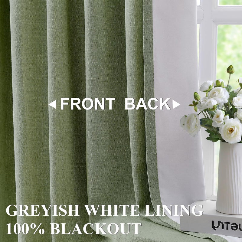 Vision Home Sage Green Pinch Pleated Full Blackout Curtains Linen Blended Room Darkening Curtain Panels 90 inch for Living Room Bedroom Thermal Insulated Pinch Pleat Drapes with Hooks 40" Wx90 Lx2 - Image 2