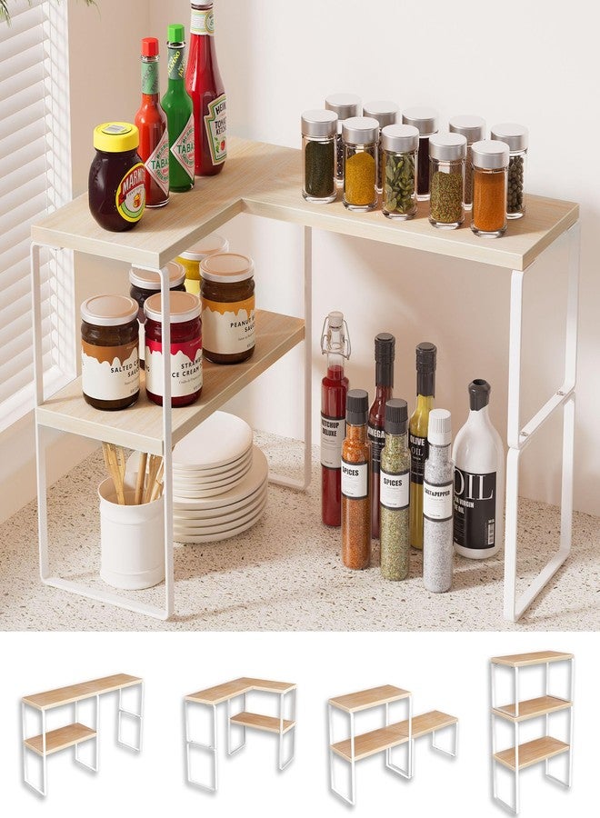 Golener Countertop Organizer Corner Shelf, 2-Tier Adjustable Stackable Corner Shelves for Kitchen, Spice Rack, Coffee Bar, Over Sink, Bathroom, Dresser Table, Corner Counter Shelf Stand, Natural Beige - Image 1