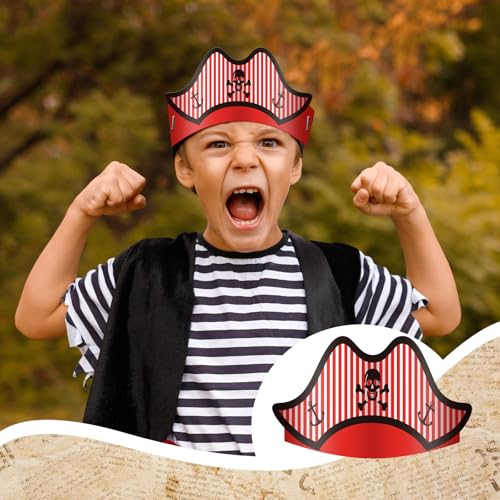 Funtery 48 Pcs Pirate Hat Halloween Pirate Party Accessories Kids Paper Costume Cap for Caribbean Cosplay Favors(Cute) - Image 4