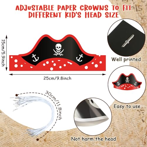 Funtery 48 Pcs Pirate Hat Halloween Pirate Party Accessories Kids Paper Costume Cap for Caribbean Cosplay Favors(Cute) - Image 5