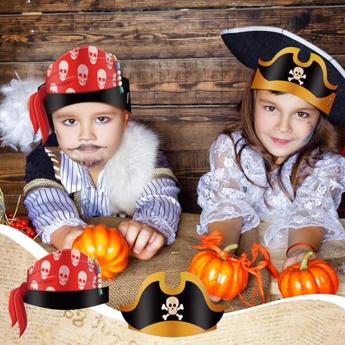 Funtery 48 Pcs Pirate Hat Halloween Pirate Party Accessories Kids Paper Costume Cap for Caribbean Cosplay Favors(Cute) - Image 2