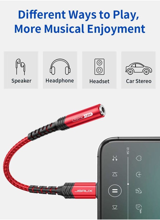 JSAUX iPhone Headphone Adapter, Lightning to 3.5mm [Apple MFi Certified] Compatible with iPhone 14/14 Pro Max-12/11/SE/X/XR/XS/8-Red  - Image 3