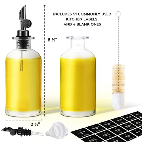 Spaceneat Olive Oil Dispenser Bottle - Includes 55 Kitchen Essential Labels - Cooking Oil Bottles for Kitchen, Coffee Syrup Dispenser - Pourer Spout with 11.8 fl oz Glass Container Cruet - 2pcs, Black - Image 2
