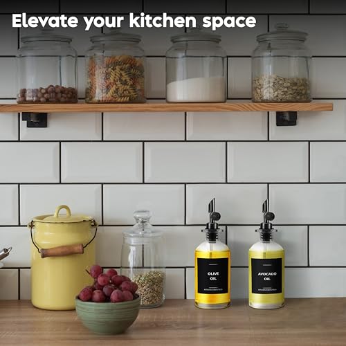 Spaceneat Olive Oil Dispenser Bottle - Includes 55 Kitchen Essential Labels - Cooking Oil Bottles for Kitchen, Coffee Syrup Dispenser - Pourer Spout with 11.8 fl oz Glass Container Cruet - 2pcs, Black - Image 5
