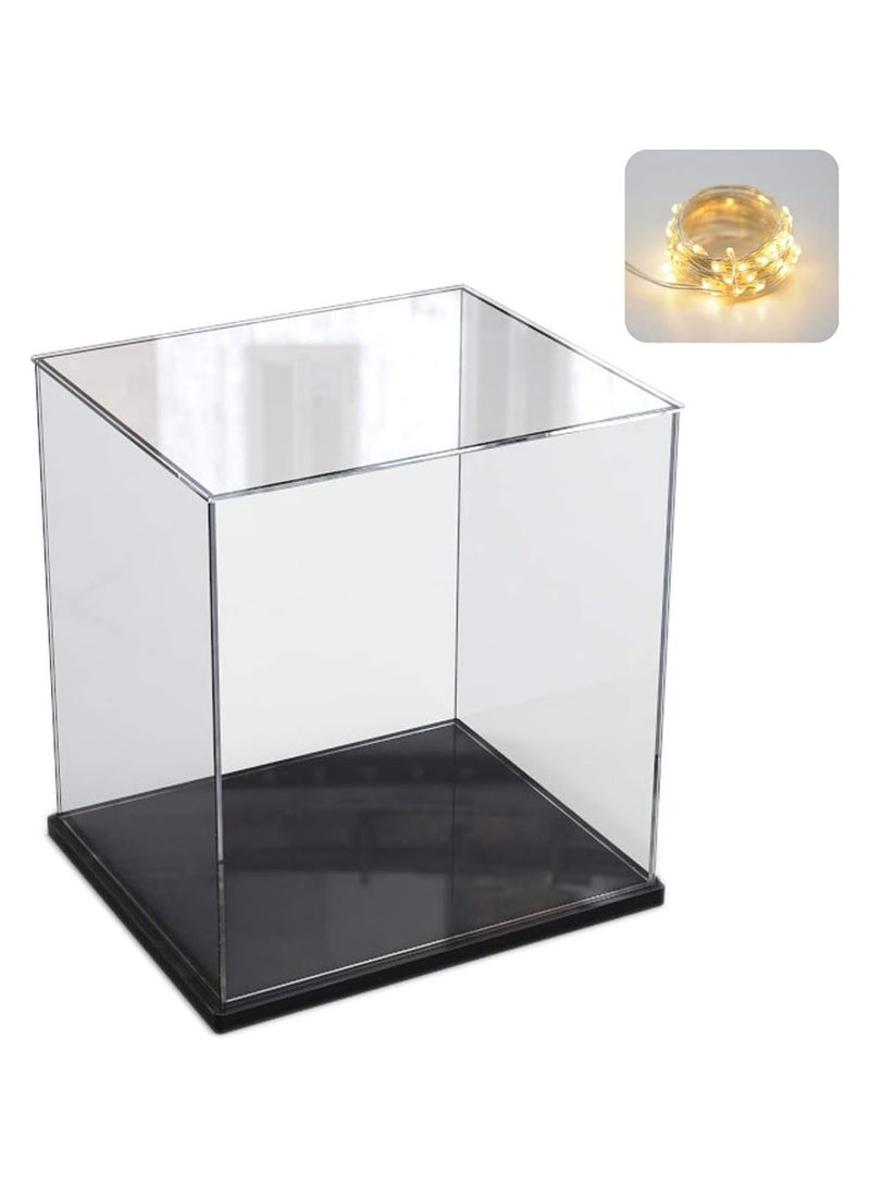 TPGP Clear Acrylic Display Case Assemble Countertop Box Storage Stand Protection Showcase for Figures Collectibles for Lego with Black Wood-Plastic Base, 11.8 x 11.8 x 15.7inch - Image 1
