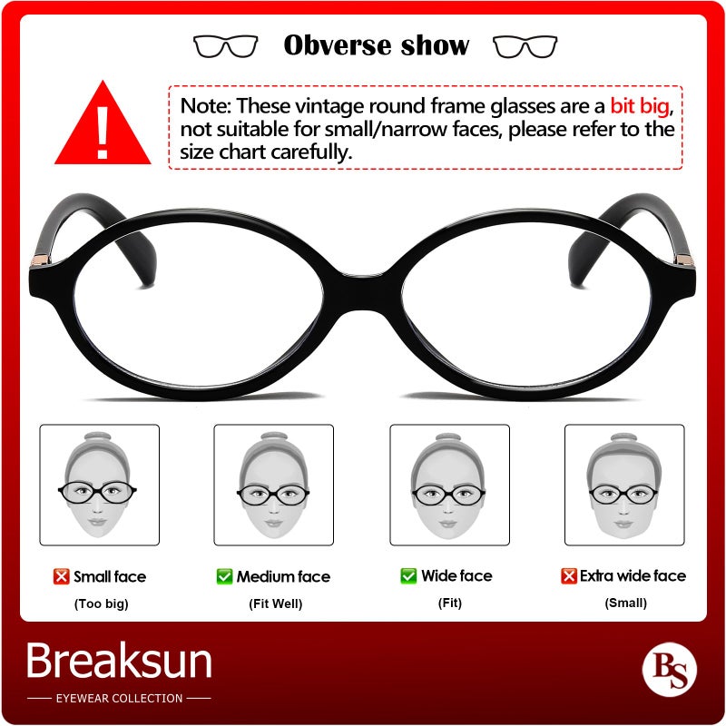 Breaksun Fashion Oval Glasses for Women Men Retro Round Tortoise Frame Blue Light Glasses Nerd Eyeglasses (Black) - Image 4