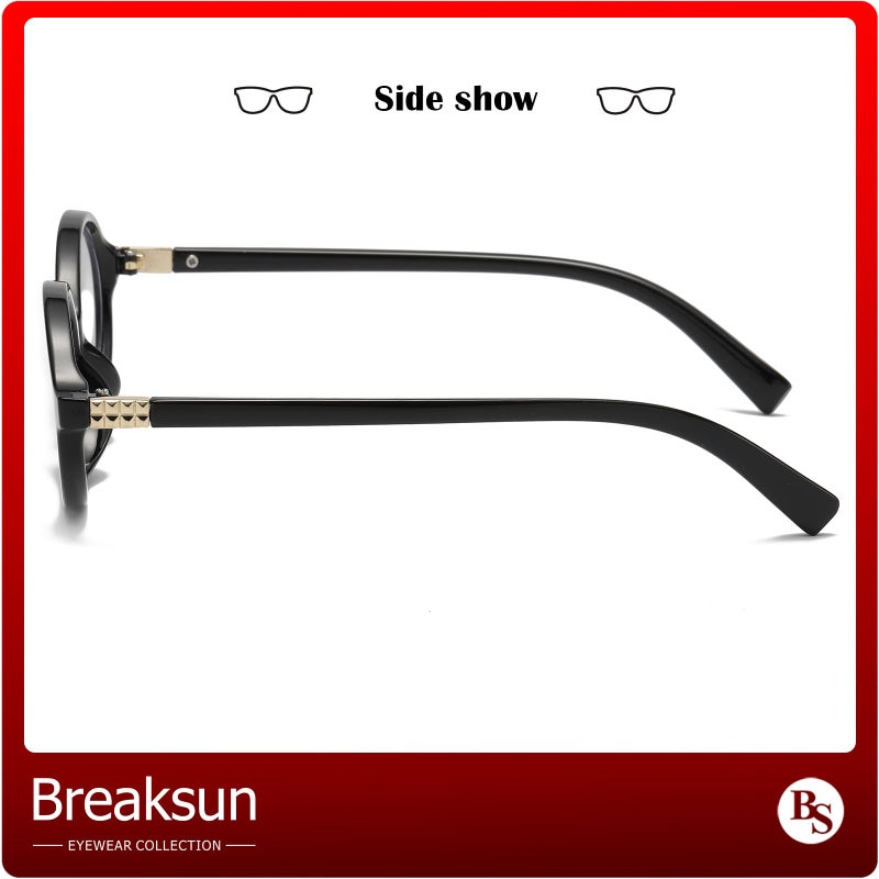 Breaksun Fashion Oval Glasses for Women Men Retro Round Tortoise Frame Blue Light Glasses Nerd Eyeglasses (Black) - Image 5