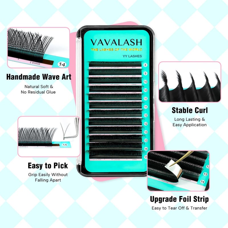 VAVALASH Y Lash Extensions D Curl 0.07mm 8-15mm Mix Tray Easy Premade Volume 4D Fans Eyelash Extension YY Type Natural Volume Lashes Extension Soft Matte Black Lashes (YY-0.07-D-8-15mm) - Image 3