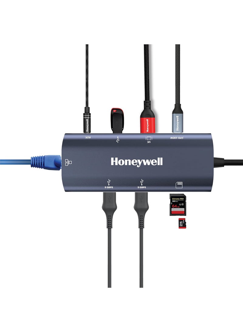 هوني ويل محطة إرساء نوع C 9 في 1 / محور USB مع منفذ HDMI 4K ومنفذ Ethernet RJ45 بسرعة 1Gbps و 2 منفذ USB 3.0 و 1 منفذ USB 2.0 ومنفذ Type C 3.0 PD100W ومنفذ SD و Micro SD ومنفذ صوت لجميع أجهزة Type C ويندوز / ماك بوك رمادي - Image 1